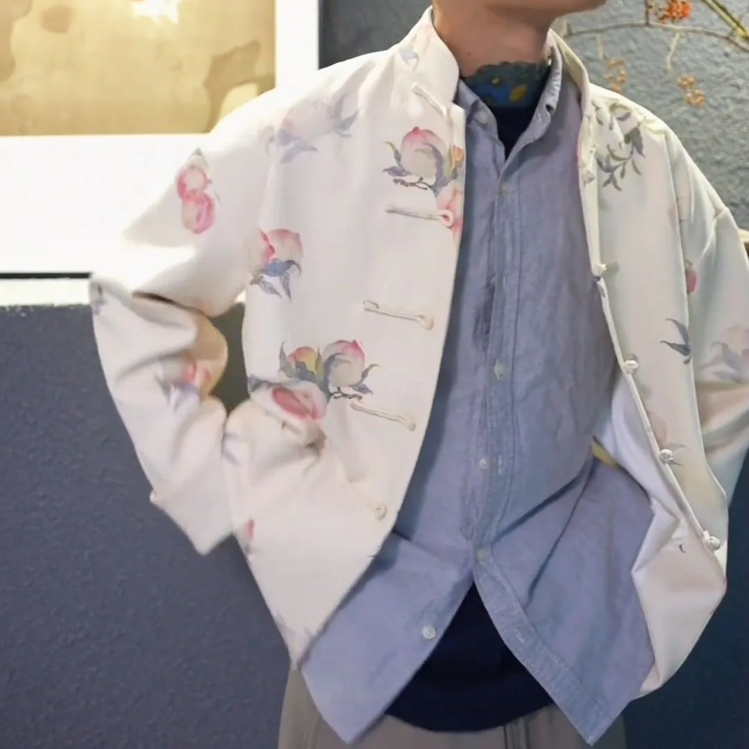New Chinese Style Long Sleeve Shirt Plum Blossom Pattern Autumn Spring Trendy Retro Good Luck Continuous Tang Costume Zhongsh...