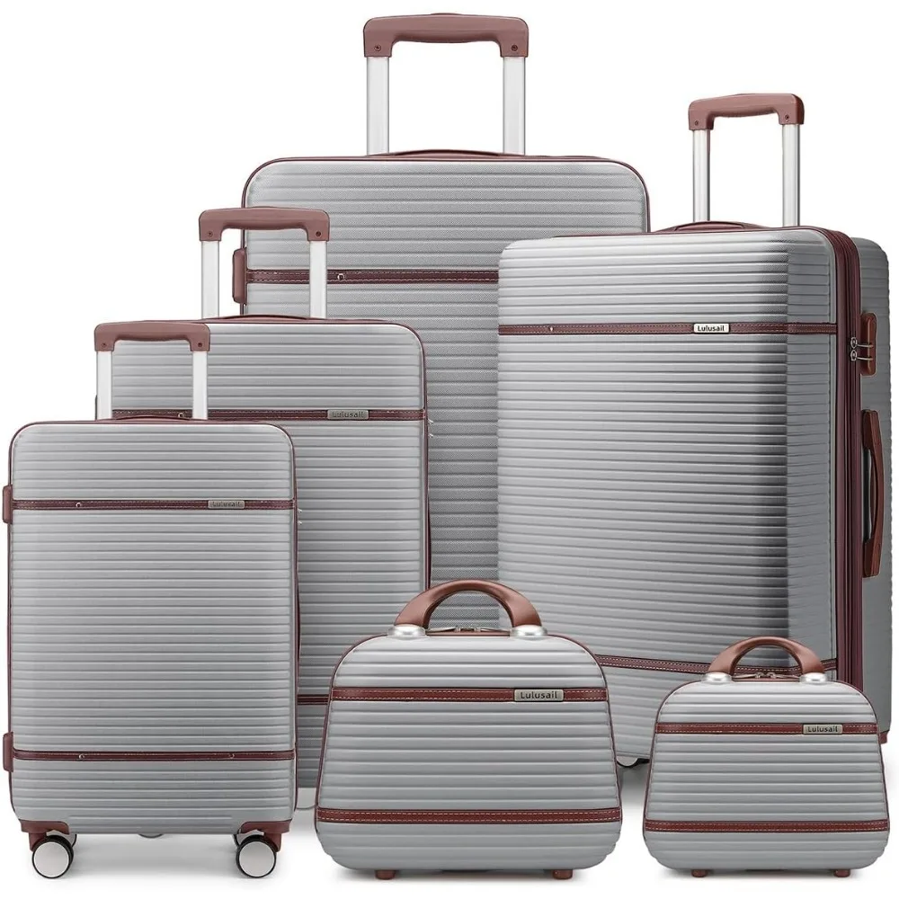 

Luggage Sets 6 Piece with two Cosmetic Case, Expandable(Only 28 & 24") Hardside Luggage with 360° Spinner Wheels, Durable Luggag