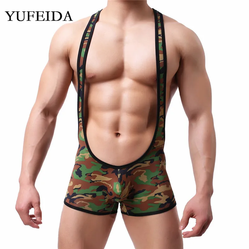 

Sexy Mens Undershirts Jockstrap Bodysuits Camo Jumpsuits Wrestling Singlet One-Piece Leotard Overalls Sexy Gay Teddies Underwear