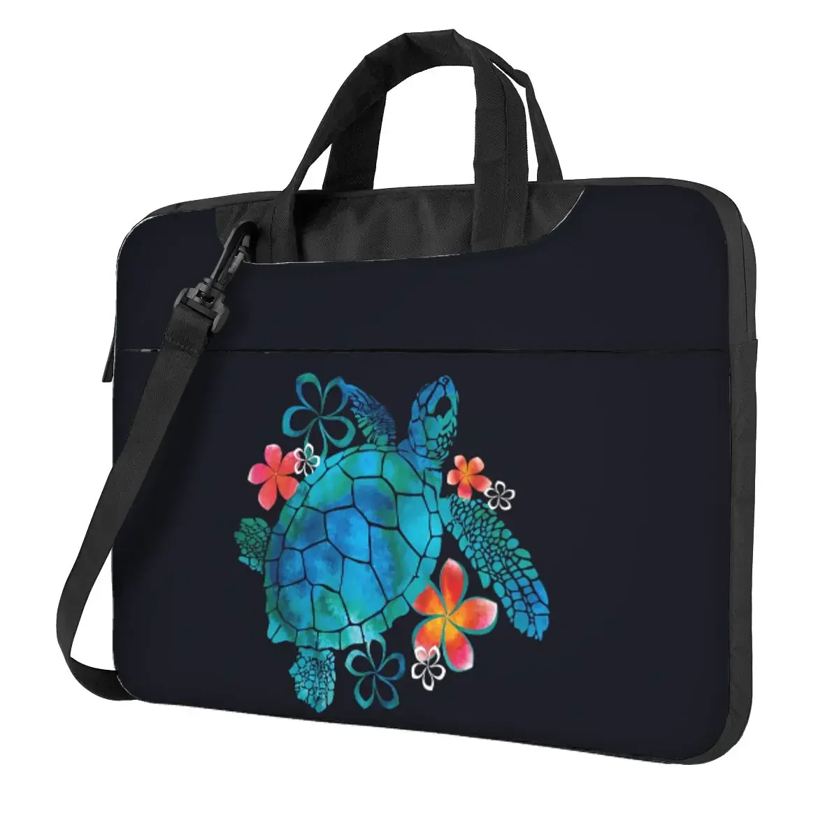 Sea Turtle With Flowers Crossbody Laptop Bag Case Computer Bag Resistant Protective Notebook Pouch for Macbook Pro Lenovo