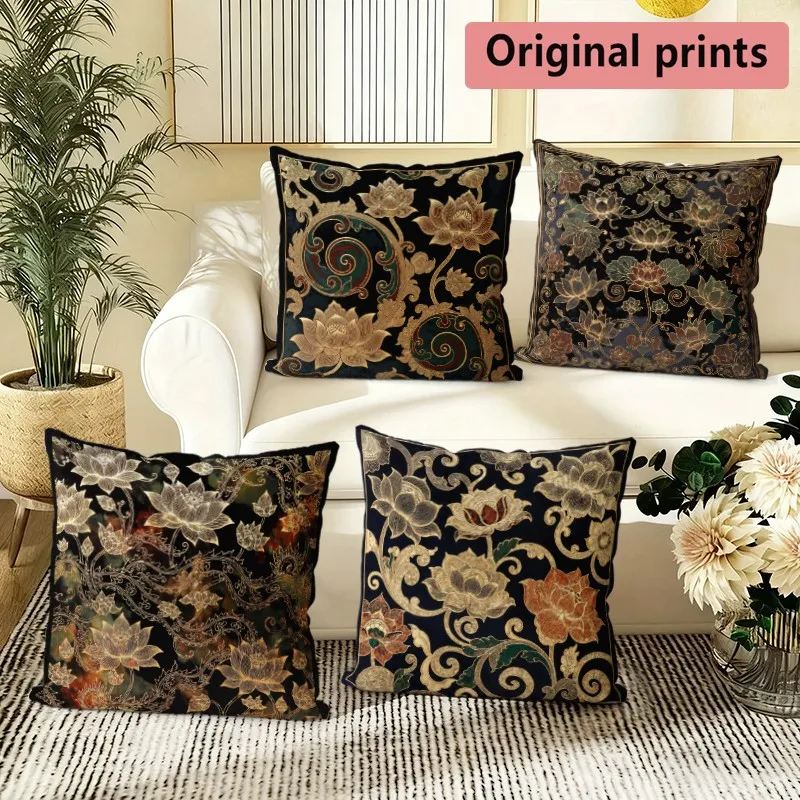 Vintage Lotus Floral Throw Pillow Covers Pattern Cushion Cover Suitable for Sofa Bedroom Car Pillow Cover