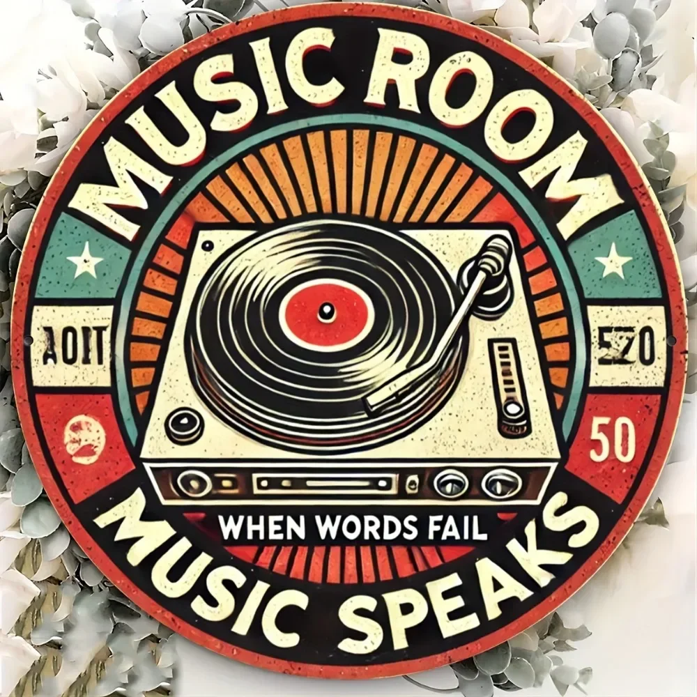 Vintage Metal  Music Lovers' Bedrooms, Cafes and Bars with This Metal Sign Featuring A Unique Gramophone Retro Design.