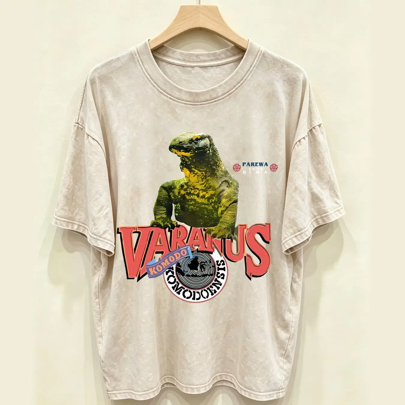 washed T Shirt VINTAGE 90s Varanus Komodo Dragon Reptile Size Large L Mens Gray 1990s long sleeves vintage Washed homme