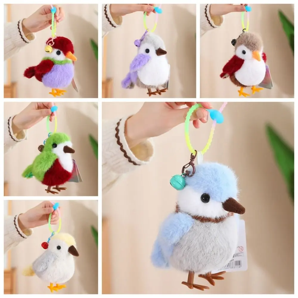 Biru Tit liontin mewah burung boneka Birdie berbulu koleksi keyring boneka mewah burung bayan lembut hadiah Tahun Baru