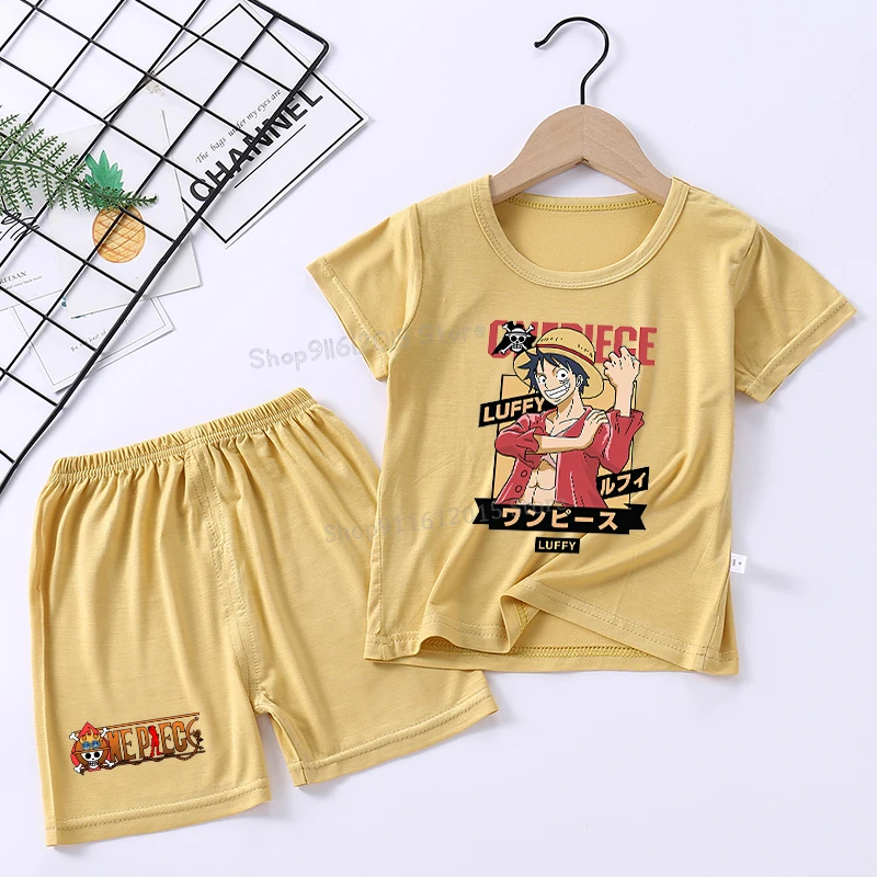 Luffy Chopper Pajama Suit One Piece Anime Figure Boy Sleepwear Cartoon Toddler Pyjamas Outfit Kid Tops Shorts 2pcs Nightwear Set