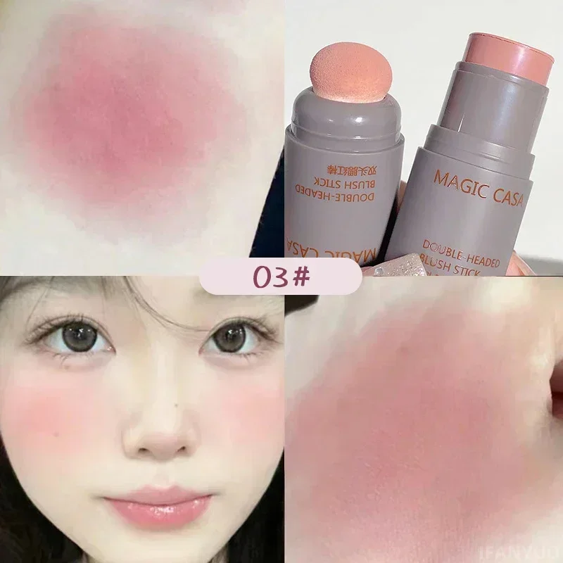 Double-Ended Blush Stick Esponja, Blush Facial Impermeável, Brilhante Face Contouring, Sombra Blush, Tint Cheek Cosméticos