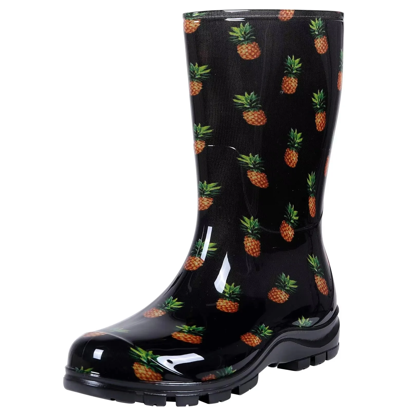 Gacimy Women's Mid Calf Rain Boots Outdoor Waterproof Garden Shoes New Anti-slip Rubber Boots Fashion Printed Women Rain Shoes