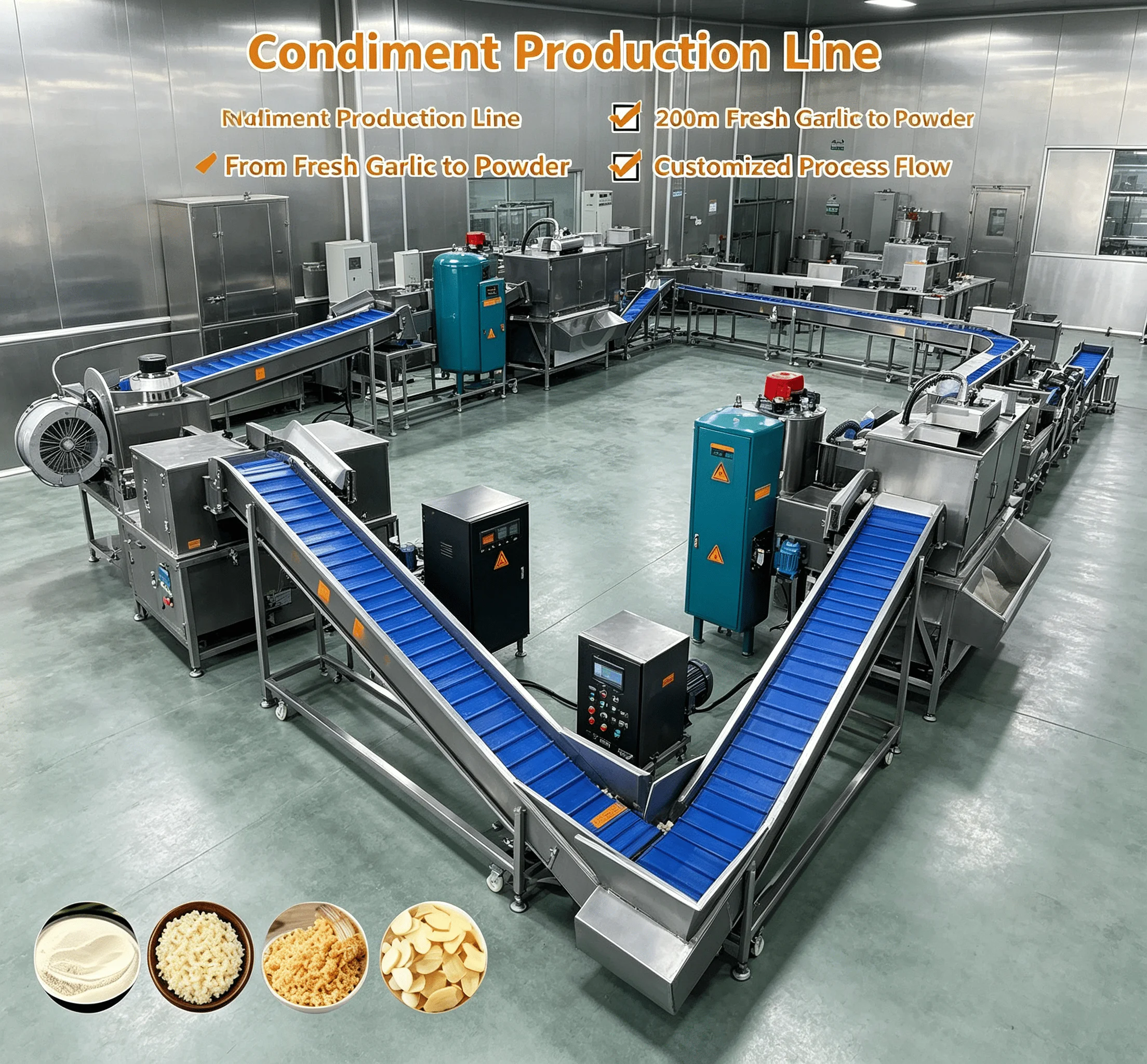 Dehydrated Spice Production Line Automatic Garlic Onion Processing Equipment For Paste And Powder Manufacturing Customized