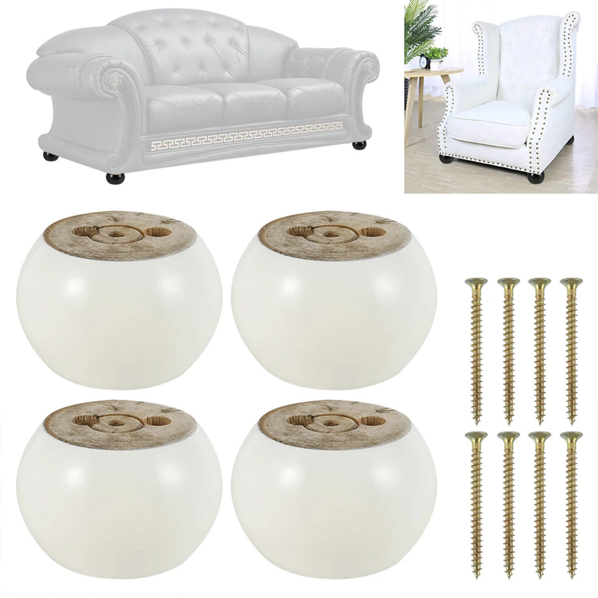 4Pcs Furniture Leg Solid Wood Round Shape Bun Feet 5cm Tall Replacement Sofa Legs for Couch Chair Coffee Table Cabinet Furniture