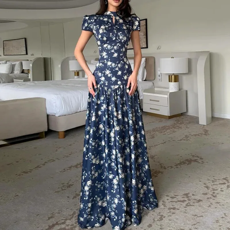 

2026New Arrival Spring Women Fashion Elegant Loose Plant Floral Printed Long Dress Casual Boho Maxi Dress for Ladies Daily Wear