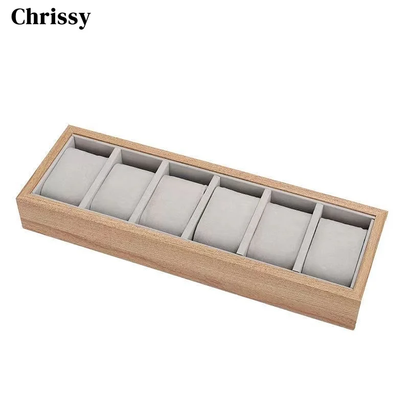 

6 Slots Wood Watch Organizer Tray Storage Holder with Pillow Showcase for Display Storage Box Holder Home Decoration