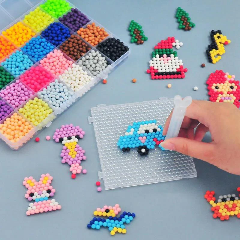 9600pcs Magical Water Mist Magic Beads Puzzle with Making Perlen Tool Child Handmade DIY Making Water Sticky Pegboard Beads Gift