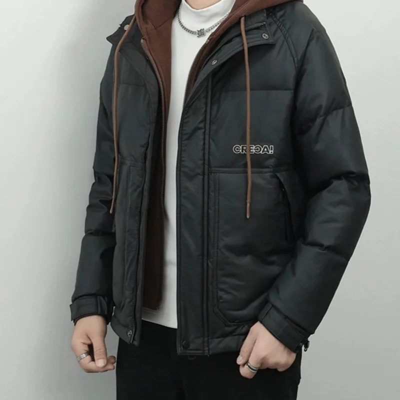 Men's 2024 Winter New Style Vacation Two Piece Outdoor Trendy Fashion Hoodie Thickened Warm Down Jacket Coat Trendy Brand