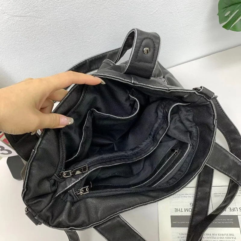 

Ретро корейская большая мотоциклетная сумка Capaci, повседневная сумка через плечо на одно плечо, модная крутая сумка-тоут, ношенная сумка