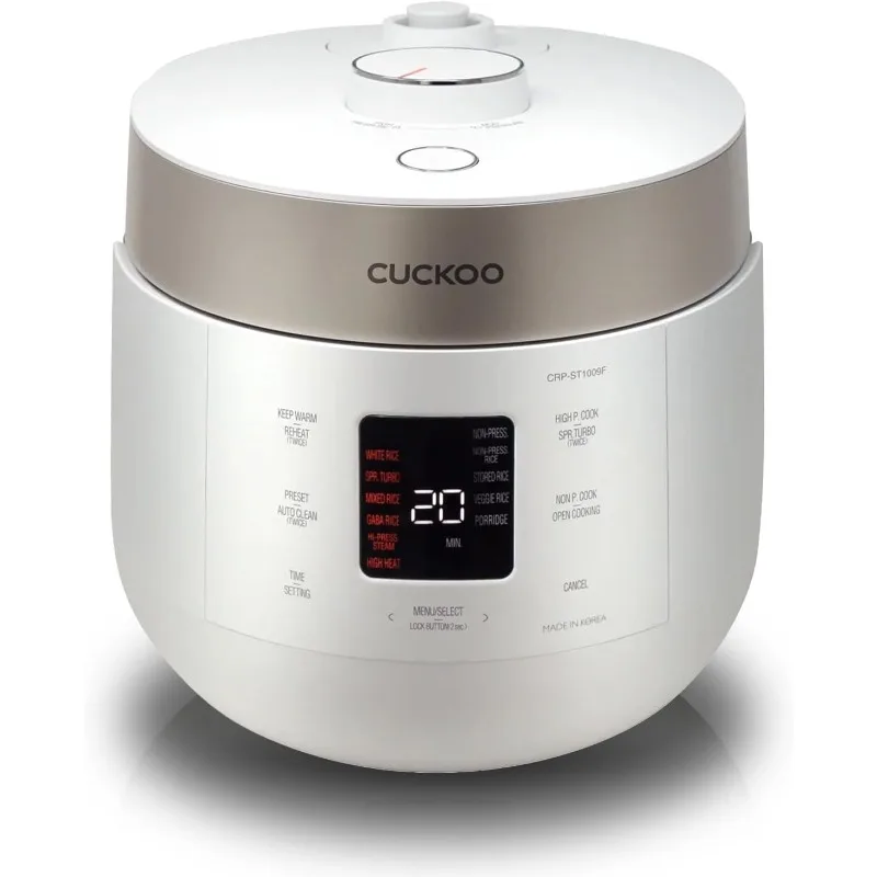 CUCKOO CRP-ST0609FW 6-Cup (Uncooked)/12-Cup (Cooked) Twin Pressure Rice Cooker & Warmer w Nonstick Inner Pot,3 Voice Guide,White