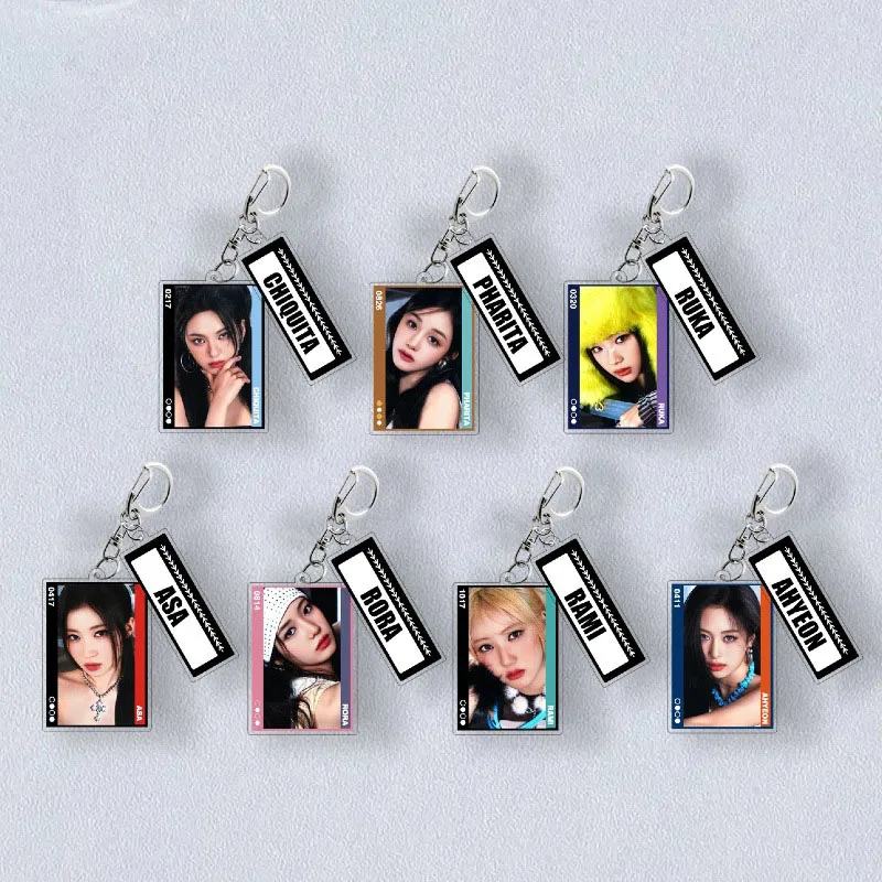 2Pcs/Set Kpop BABYMONSTER Album DRIP Keychain 5CM Figure Printing Quadrate Pendant Backpack Accessories RAMI RUKA Fans Gift