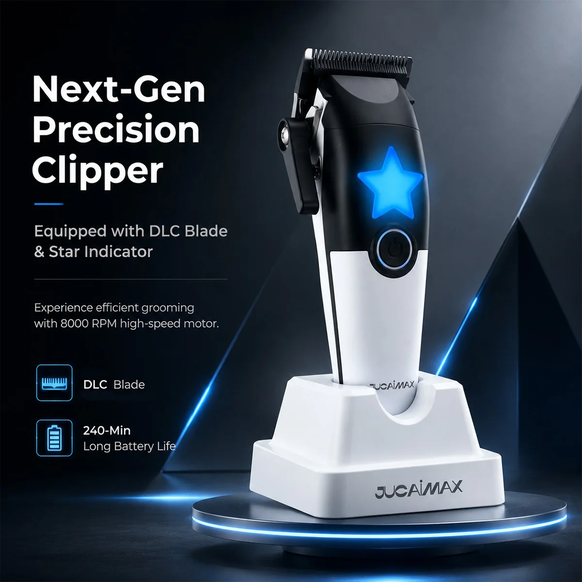 JUCAI WJX-01 Professional Hair Cutter Brushless Motor 8000RPM DLC Blade with Base Charger Men's Hair Clipper Finishing Machine view 2