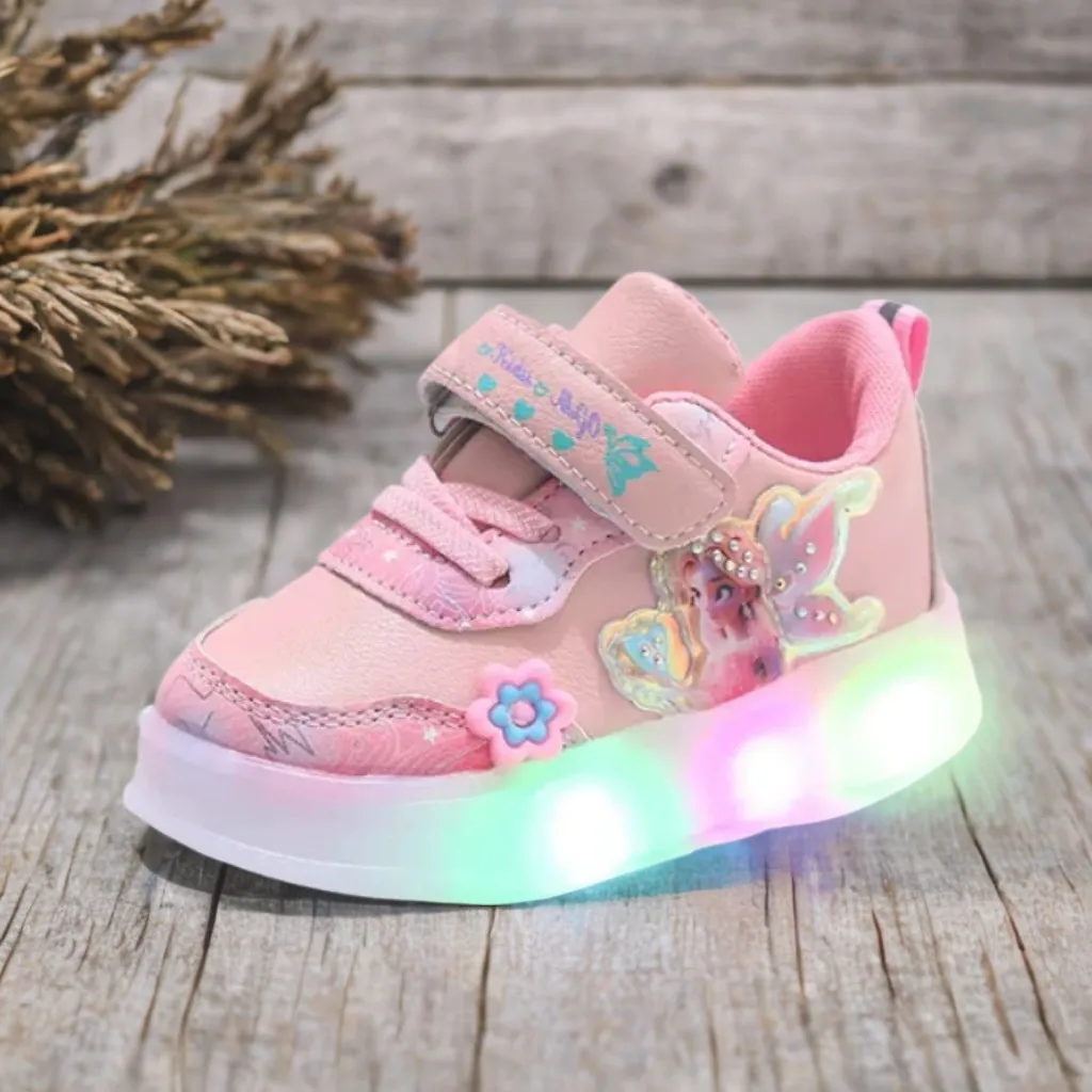 

Детская обувь Disney, кроссовки для девочек, Эльза, принцесса «Холодное сердце», повседневная спортивная студенческая обувь со светодиодной подсветкой, розовая обувь, размер 21-30