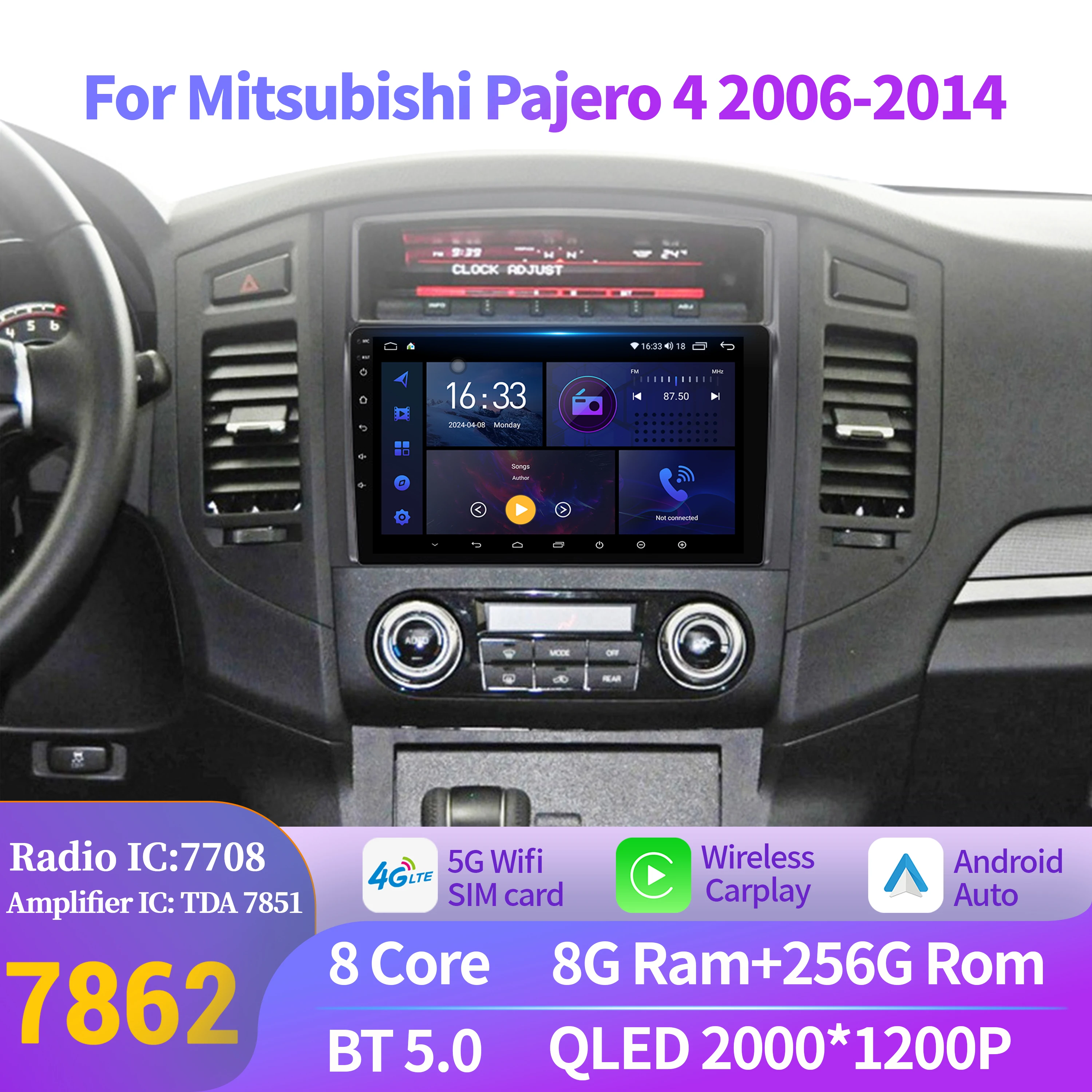 

For Mitsubishi Pajero 4 2006-2014 Car Radio Navigation For Car Multimedia Player Navigation Android 14 Touch 2K QLED Screen