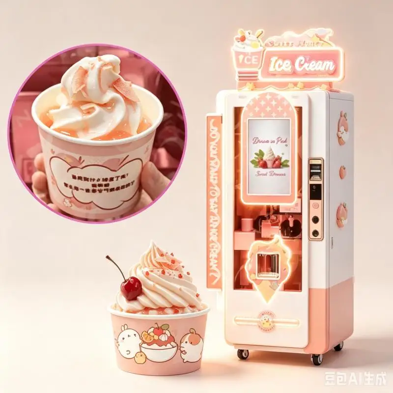 Commercial Customized Ice Cream Vending Machine Automatic Soft Serve Machine Touchscreen Ordering System High Efficiency