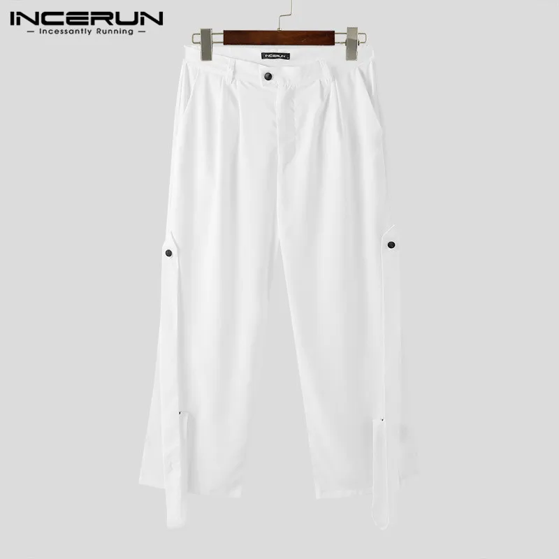 INCERUN 2024 Fashionable Men\'s Trousers Ribbon Deconstruction Design Pants Casual Well Fitting Personality Solid Pantalons S-5XL