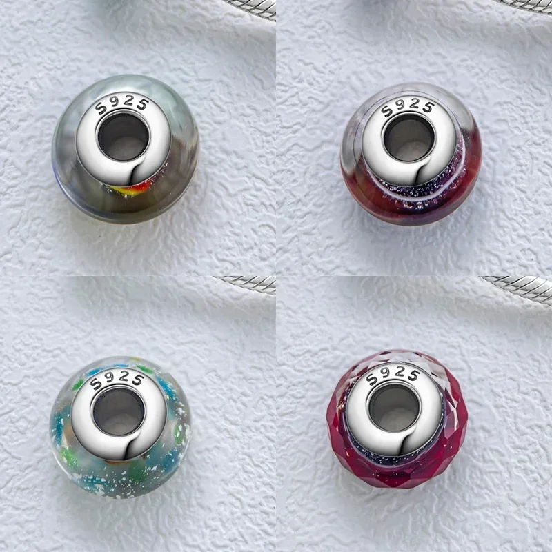 Farbige Muranoglasperlen aus 925er-Sterlingsilber, rund, glänzend, passend für Pandora-Original-Armbänder, DIY-Edelschmuck, Geschenk für Frauen – Detail 10