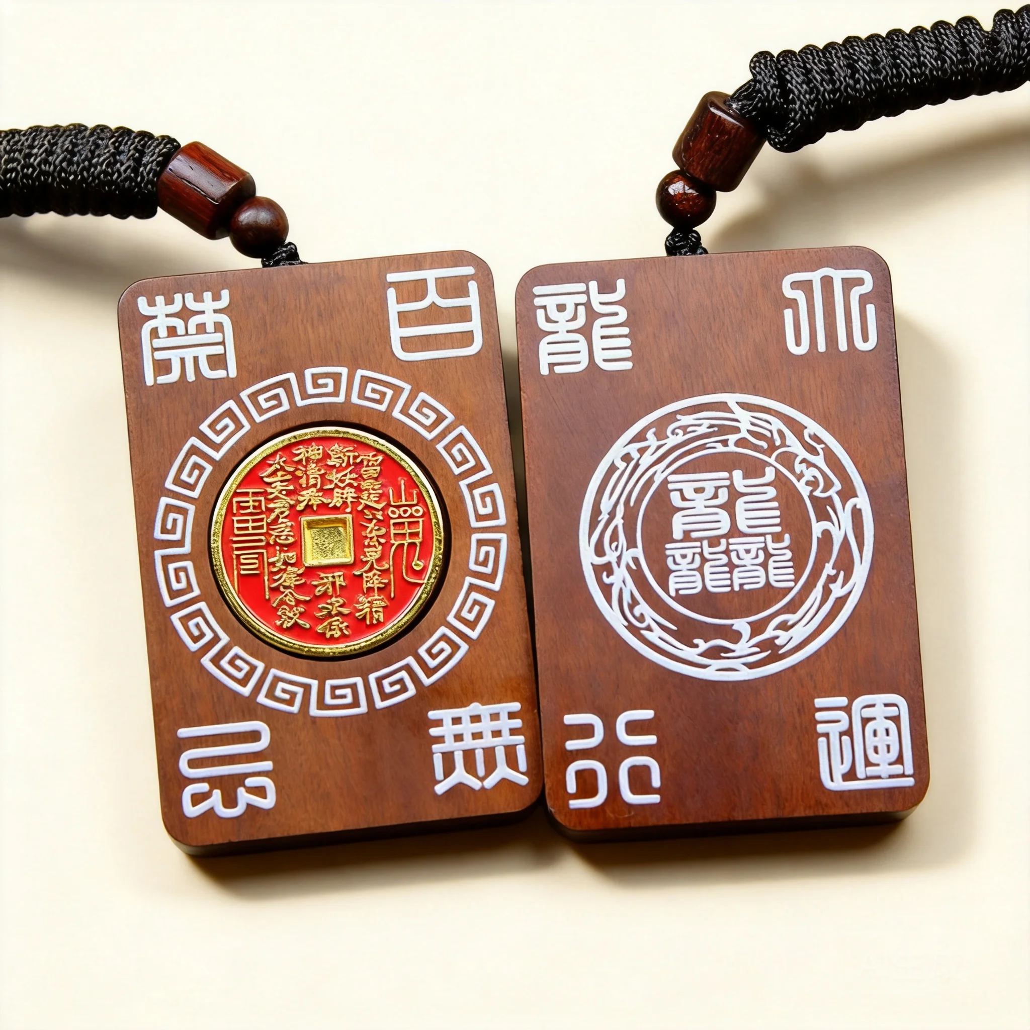 Chinese Style Thunder Struck Jujube Wood Mountain Ghost Coin Pendant Silver Wire Cinnabar Inlaid Lucky Blessing Dragon Amulet