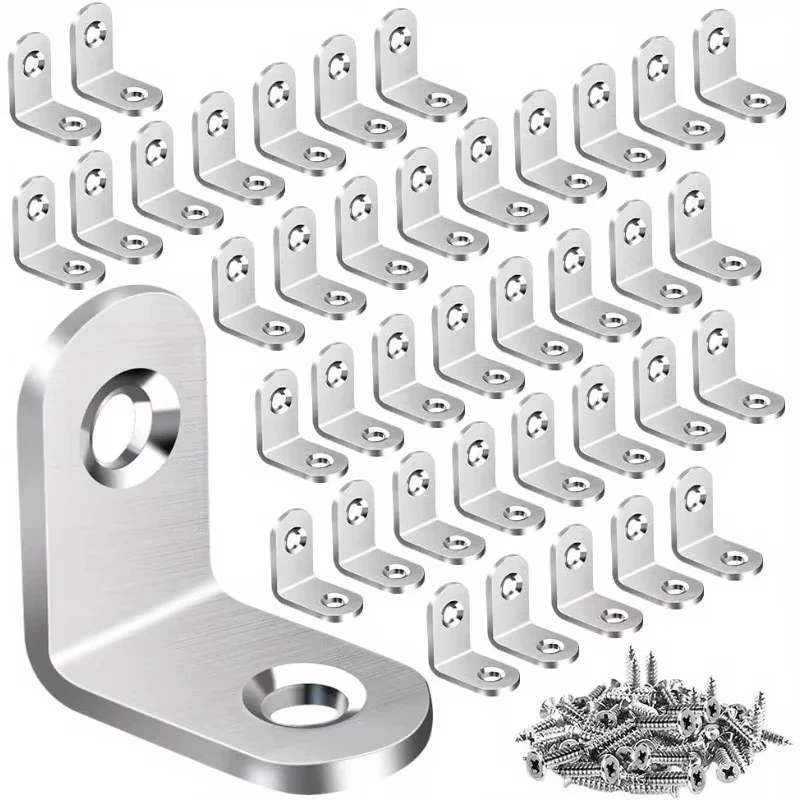 40pcs Stainless Steel L Brackets - Small Right Angle Corner Brace for Shelves, Wood Furniture, Chair