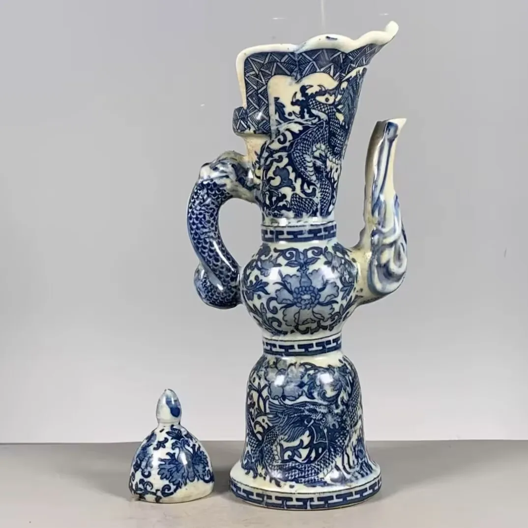 

Китайский антикварный фарфор, подержанные товары, династия Цин, период Цяньлун, синий, белый дракон, керамический узор, горшок, коллекция, декор