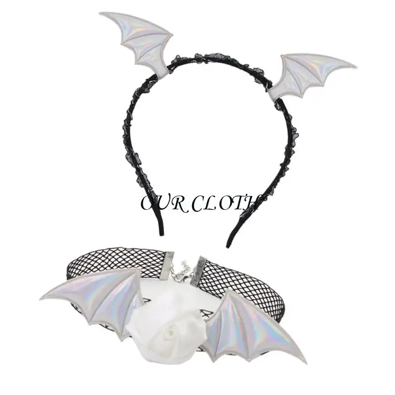 Devil Bat Bandband Flower Lace Choker Halloween Cosplay Party Party Accessoires Adultes Femmes Men Halloween Ensemble Y1ac