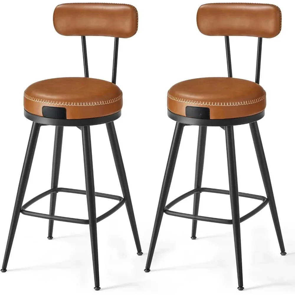 

Bar Stools Set of 2, Counter Height Swivel Bar Stools with Back, Synthetic Leather with Stitching