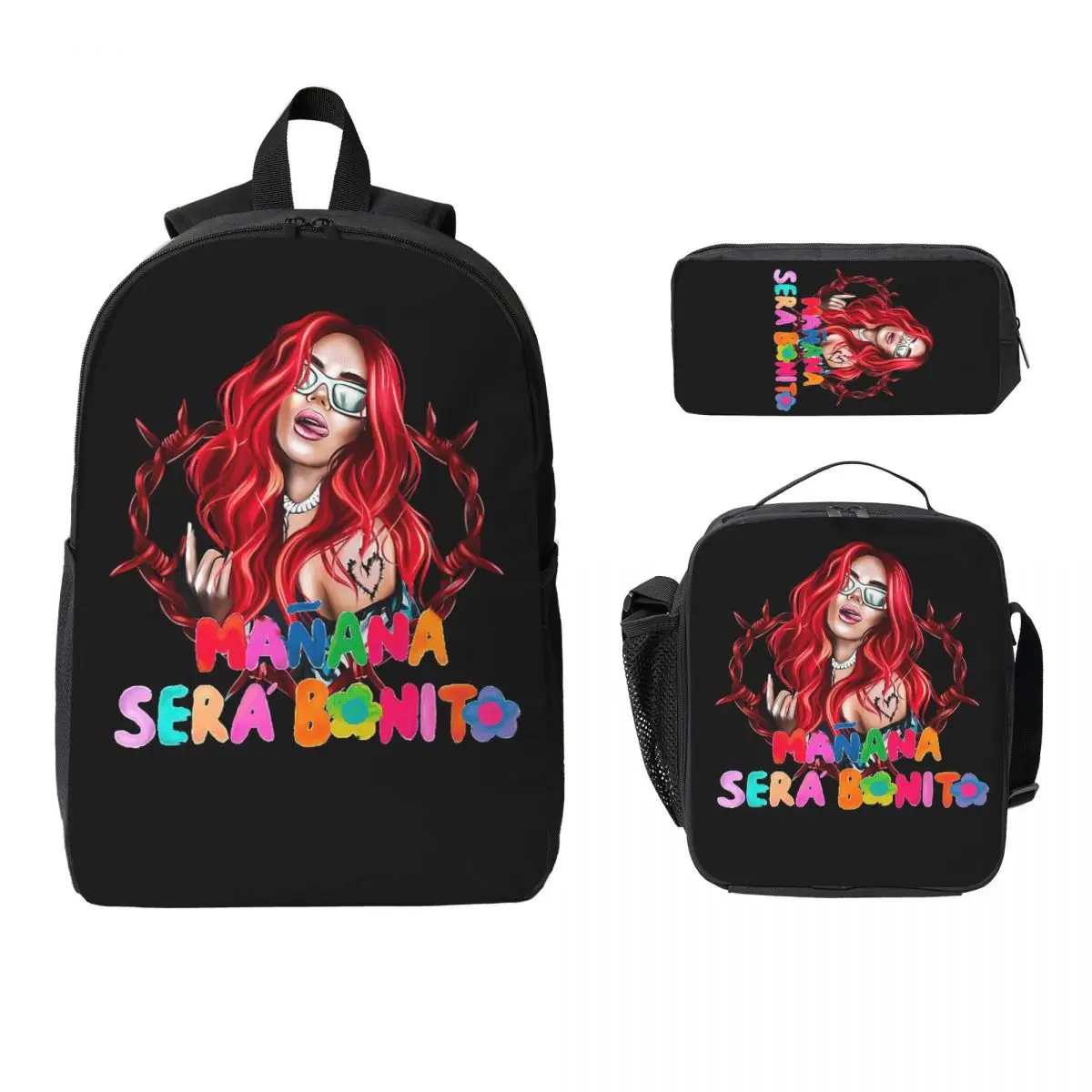 

Рюкзак Karol G Manana Sera Bonito, студенческий рюкзак для мальчиков и девочек, школьная сумка, сумки на плечо для ноутбука, 3 шт., изолированная сумка для обеда, пенал