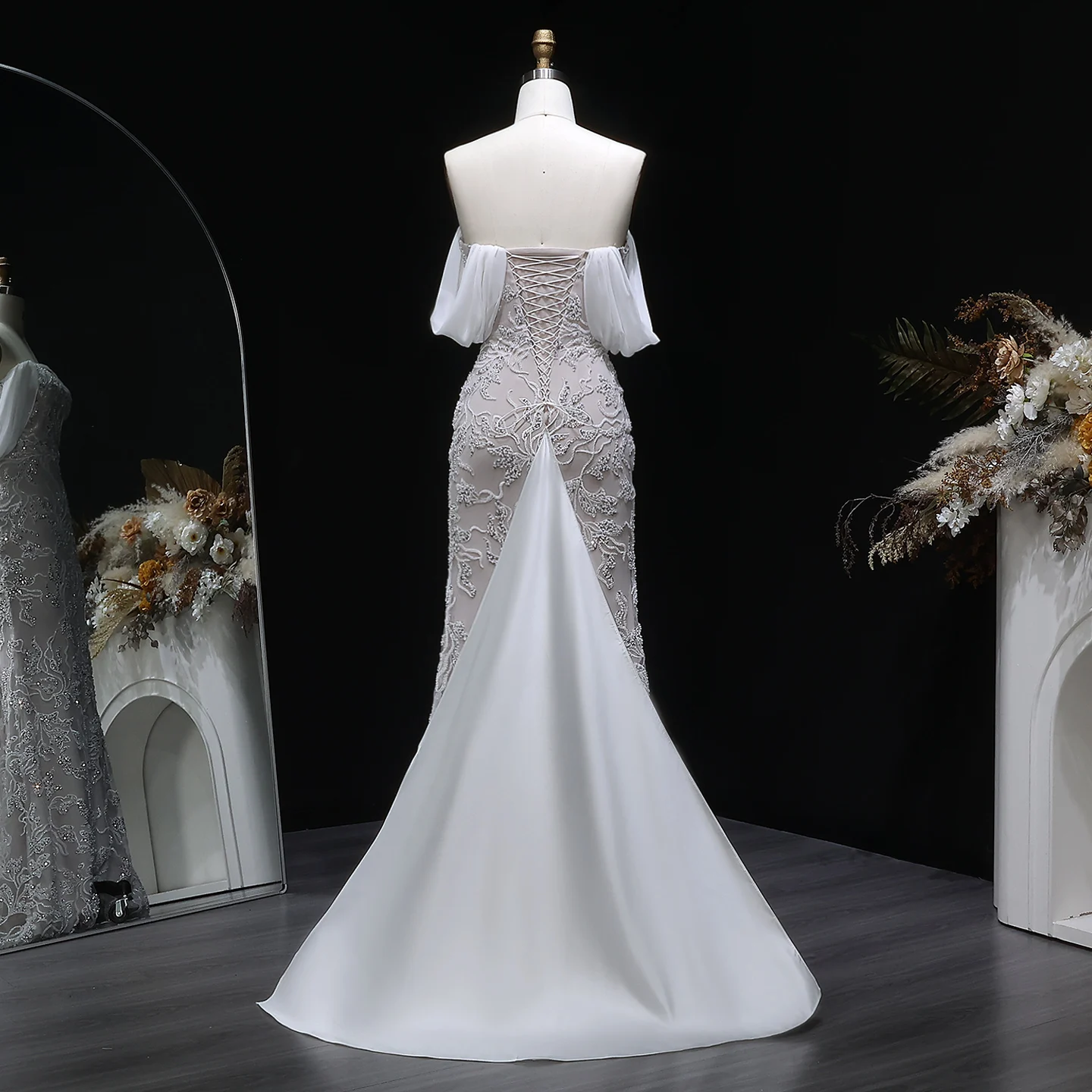 Sharon Said Elegantes Schulterfreies Abendkleid Meerjungfrau Perlenbesetztes Rückenfreies Ballkleid für Hochzeitsfeier SS622 Maßanfertigung – Detail 14