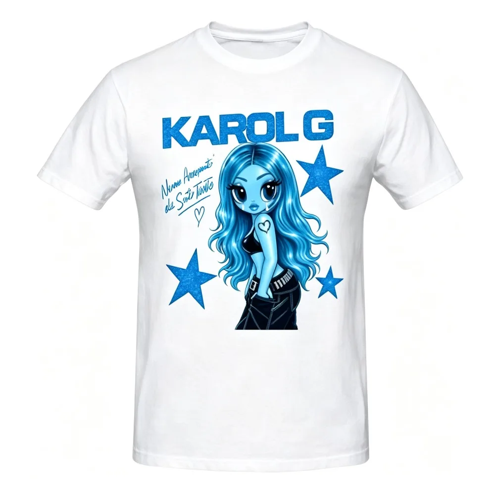 2026 New Men Women Karol G Graphic T-shirt, Cartoon Character Star Slogan Print Crew Neck Short Sleeve Top,