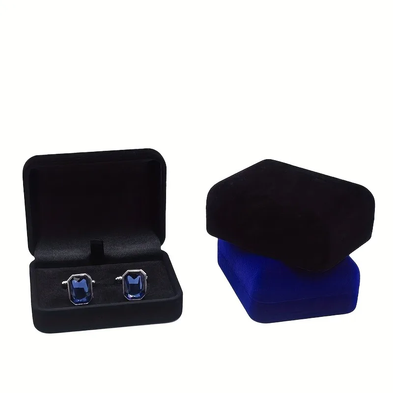 High-end Flocked Cufflink Box Men's Business Gift Box Stud Packaging Flip-top Velvet Storage Box Wedding Souvenir Gift Box