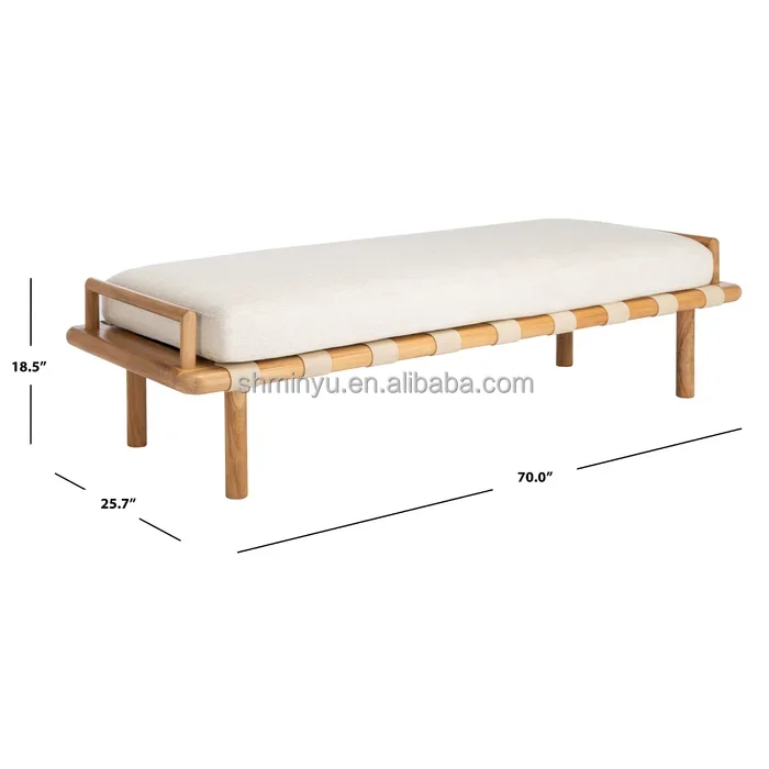 Modern style bedroom furniture Solid wood frame Ottoman Bedroom bench with backrest