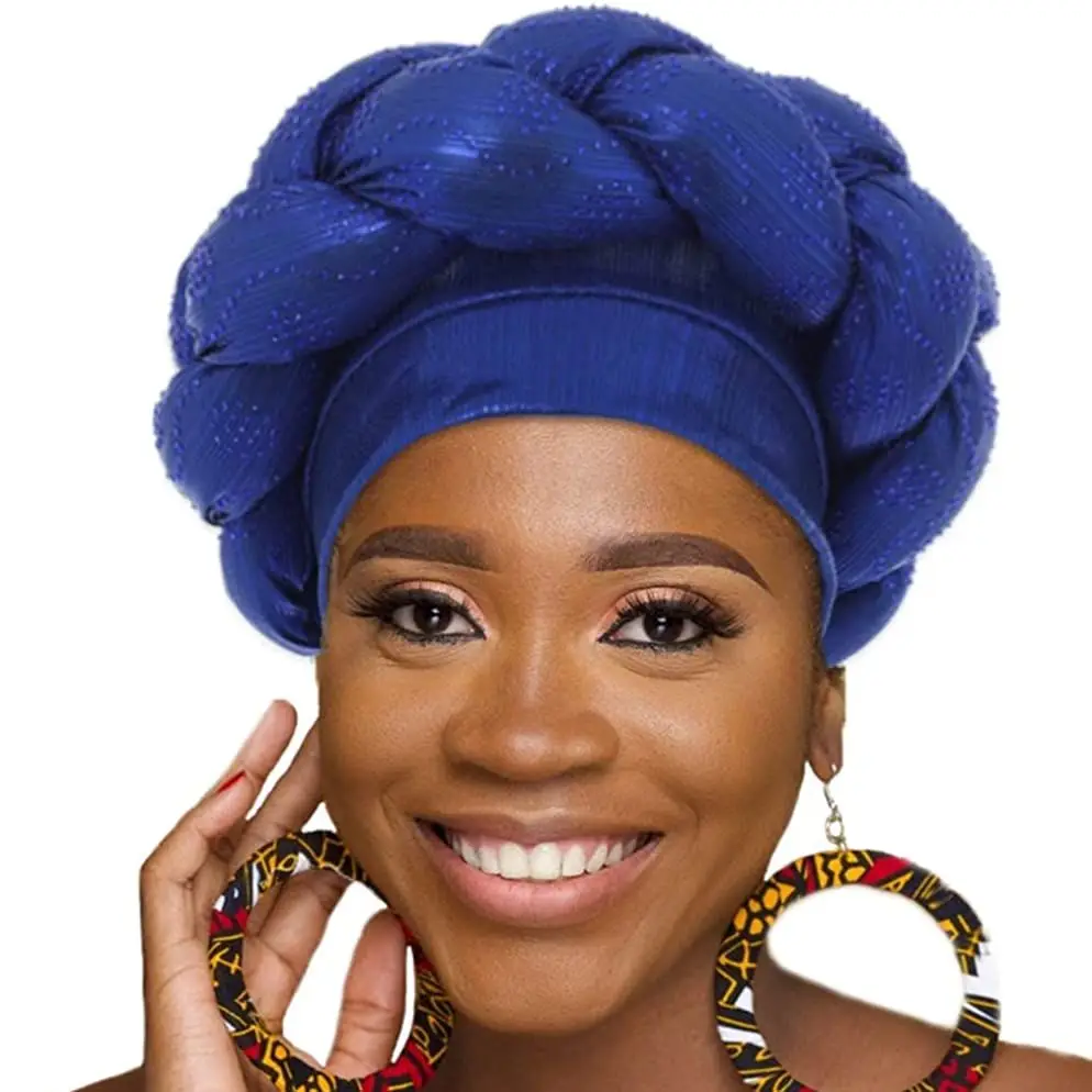 2023 새로운 라인석 Turban Africain 자동 Gele Femme 반짝이 탄성 이슬람 히잡 보닛 여성 헤드 랩 머리띠 Turbante Mujer