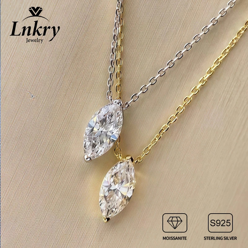 Lnkry Marquise Cut Moissanite Necklace For Women Genuine s925 Sterling Silver Solitaire Pendant Necklace Clavicle Chain Jewelry