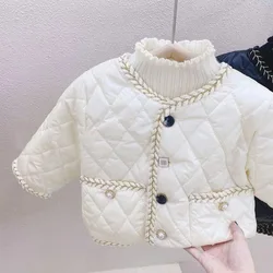 2024 Autumn Winter Baby Girl Parkas Cotton Padded Velvet Warm Little Girl Coat Soft Solid Long Sleeve Thicken Infant Girl Jacket