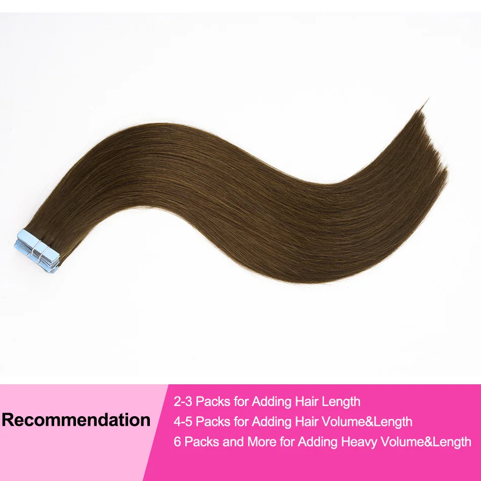 PLADIO Real Human Hair Tape In Extensions 100% Remy Hair Silky Straight 14-28 Inch 20/40 Pieces Pack Medium Dark Brown