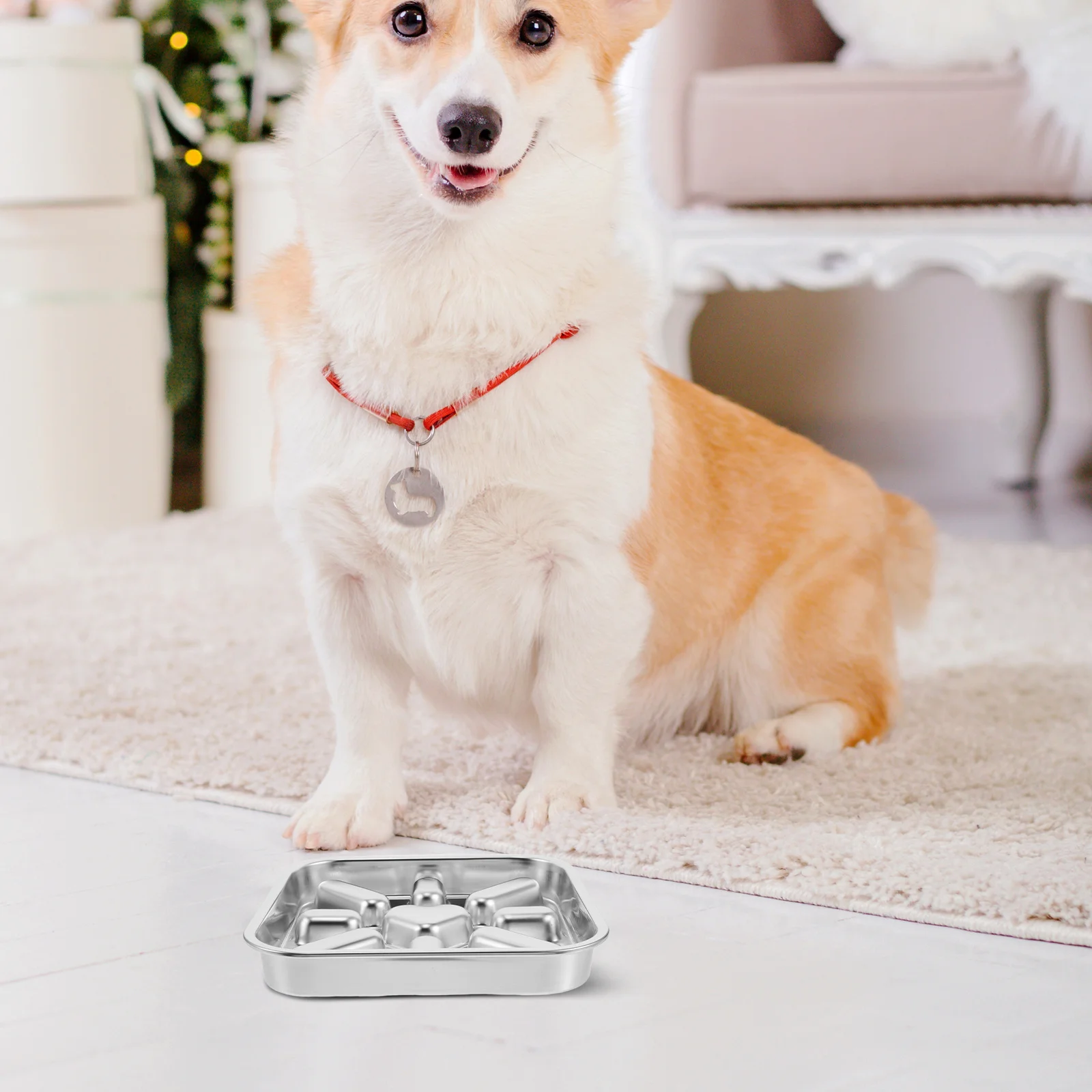 

Pet Slow Eating Bowl 23x23cm Stainless Steel Dog Feeder Bowl with Nonslip Base for Healthy Digestion Slow Feeder for Puppies and