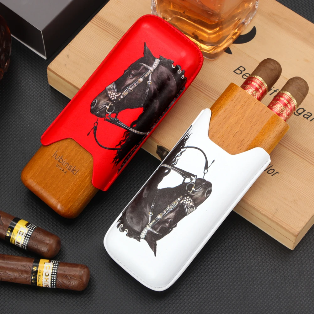 

LUBINSKI Genuine Leather Cigar Case Travel 2026 Horse Pattern Storage Bag Cigarro Case For Cigars