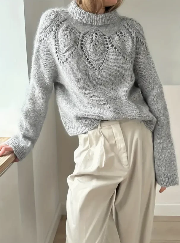 

Женский элегантный повседневный вязаный свитер с длинным рукавом, универсальный, с ажурным узором, для праздников и прогулок