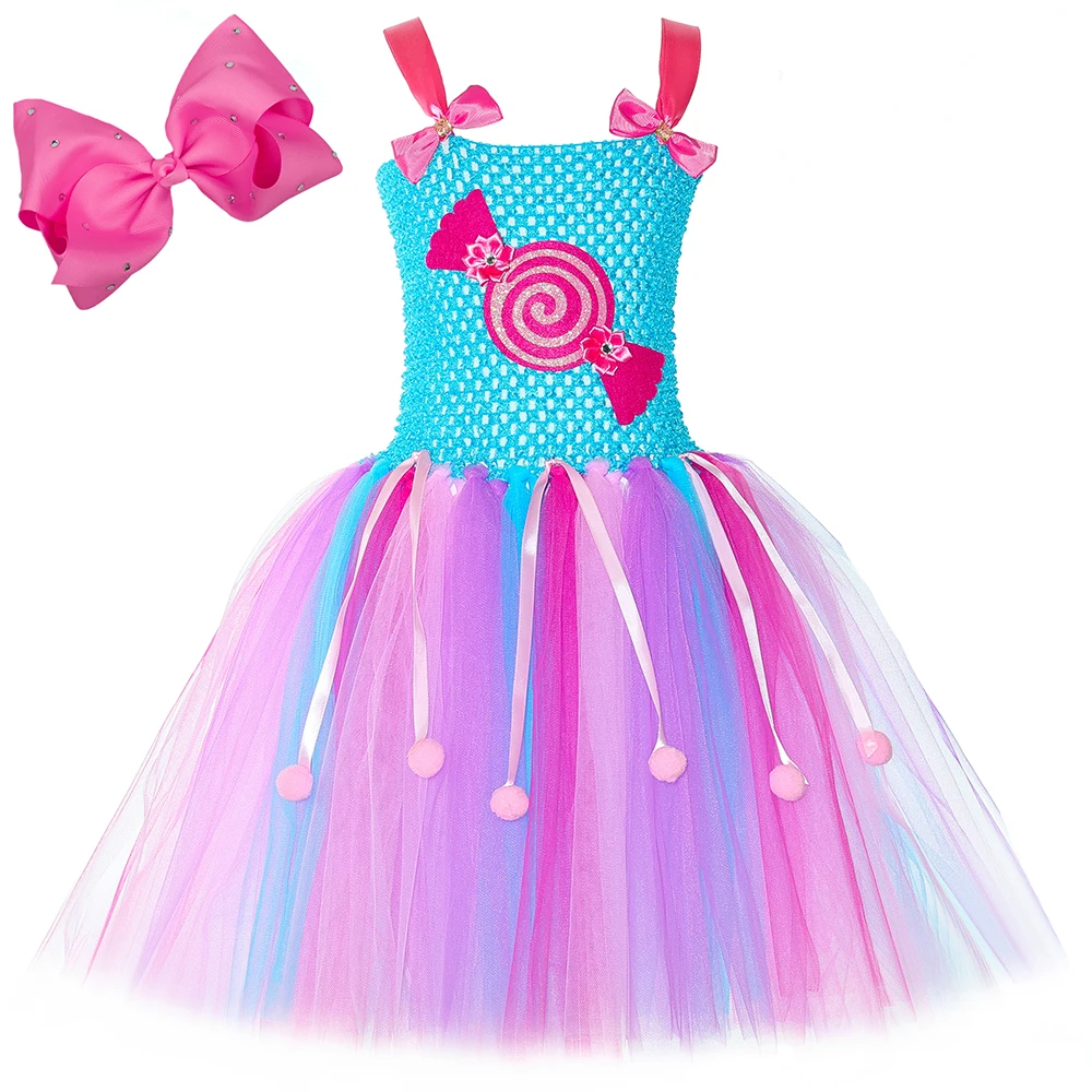 Baby Girls Rainbow Candy Tutu Dress Candyland Sweets Lollipop Costume Kids Halloween Christmas Birthday Party Princess Dress Up