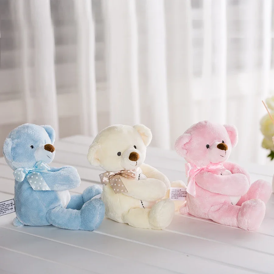 Baby Teddy Bear Stuffed Soft Toy 10 Inch Plush Pink Blue Ivory - Comforting Plushie for Children