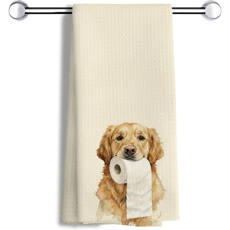 1pc Watercolor Golden Retriever with Toilet Paper Kitchen Towel, Soft Hand Towel, Perfect for Bathroom, Kitchen, Dog Lover Gift