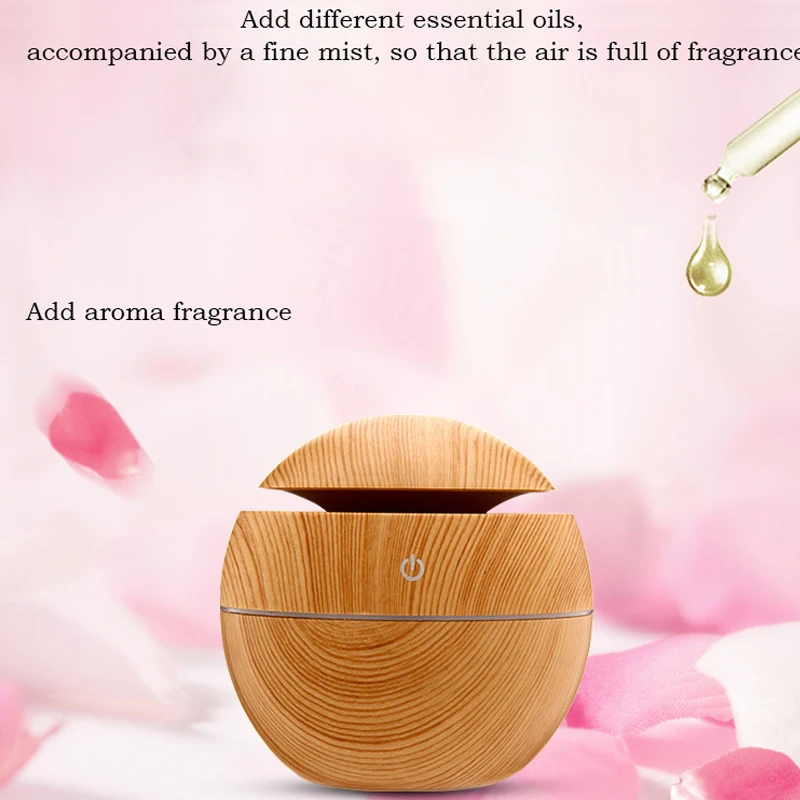 Humidificador ultrasónico de aceite esencial de madera, Difusor de niebla aromática con atmósfera LED, 7 colores Llight, alta calidad