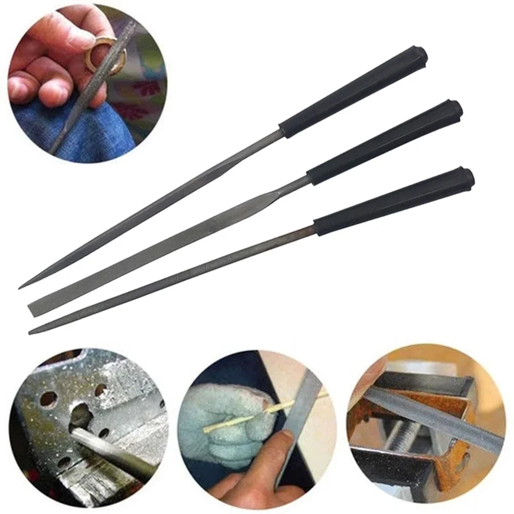 3pc 140mm Flat Triangle Round File Steel Needle File Set  For Polishing Metal Stone  Wood Carving Craft Files Hand Tool