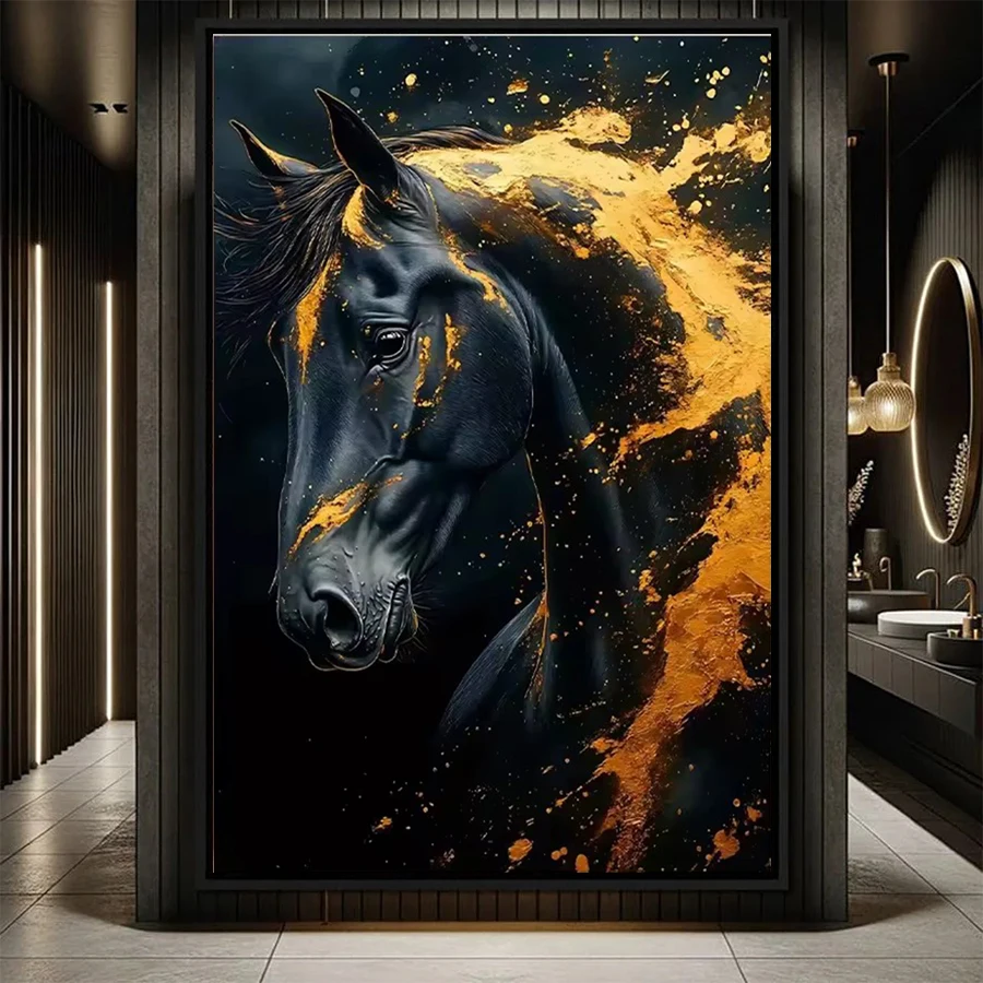 

Полный комплект алмазной живописи, новый современный абстрактный черный золотой животное, лошадь, художественная мозаика, картина, алмазная вышивка, домашний декор