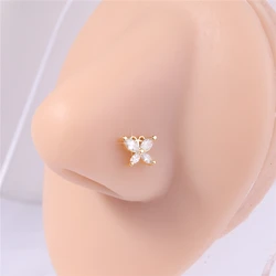 20G L Shaped Nose Studs Rings Shiny CZ 14K Gold Filled Silver Color Nose Piercing for Women Girl Nostril Jewelry
